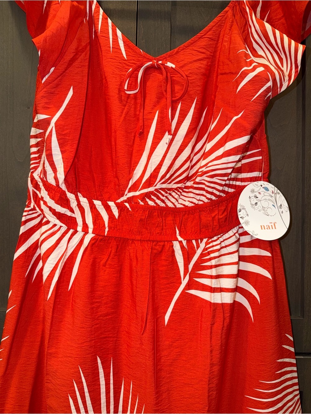 NAIF Red and White Palm-Print Maxi Dress NWT Size XL - Picture 2 of 5